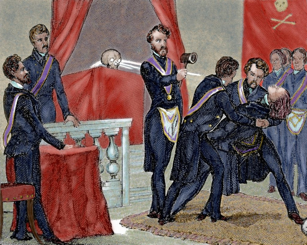 Detail of Secret Societies (nineteenth century). Initiation ceremony of a new member. by Corbis