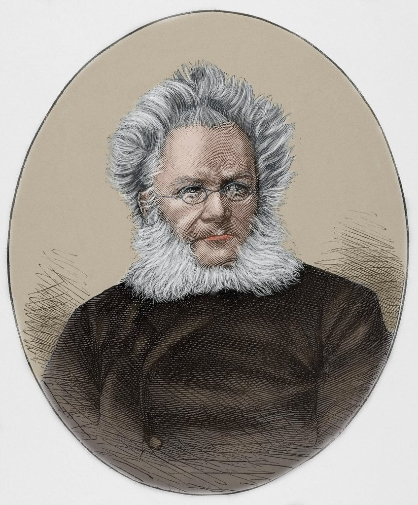 Detail of Henrik Ibsen (1828-1906). Engraving. Colored. by Anonymous