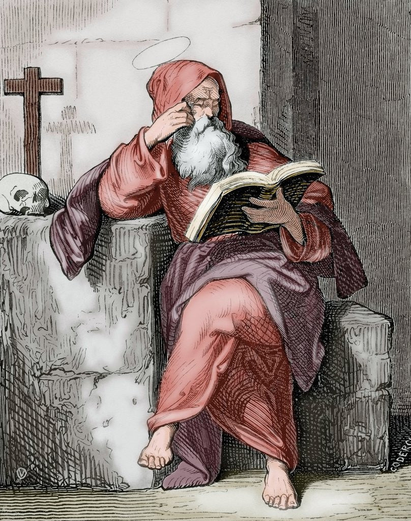 Detail of Saint Isaac of Cordoba (d. 851). Engraving. Colored. by Anonymous