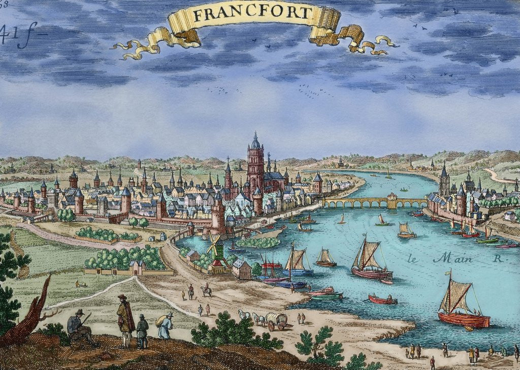 Detail of Germany. Frankfurt. Engraving. 17th century. Colored. by Anonymous