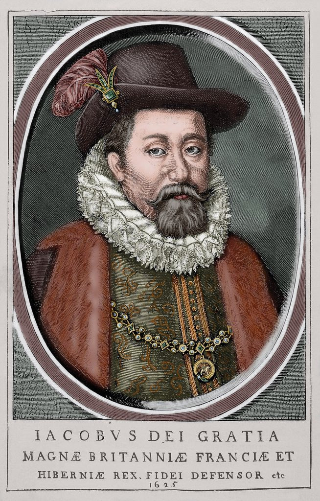 Detail of James VI and I (1566-1625). King of Scots as James VI and king of England and Ireland as James I. Co by Anonymous