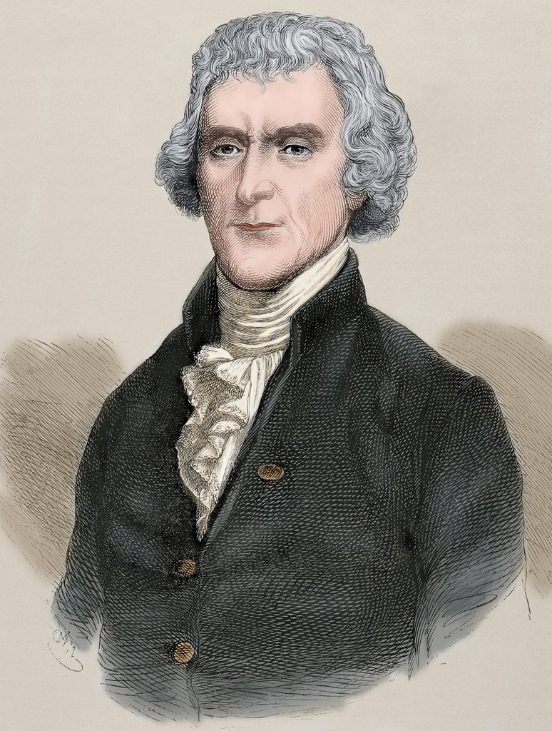 Detail of Thomas Jefferson (1743-1826). Engraving. Colored. by Anonymous