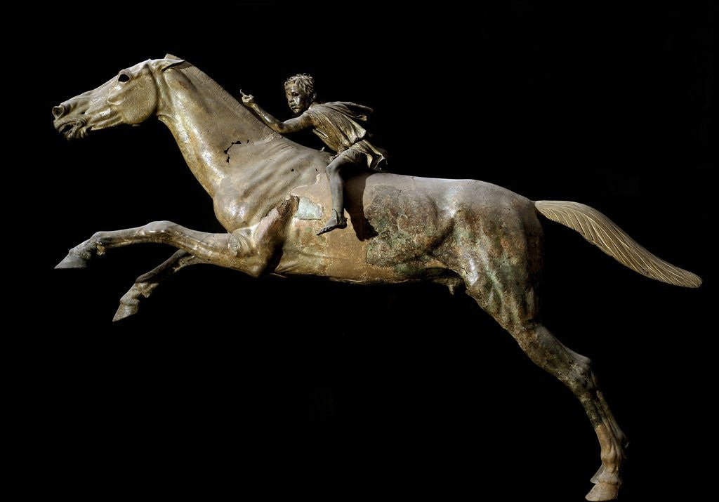 Detail of Ancient Greek sculpture of a rider on a horse jumping an obstacle by Anonymous
