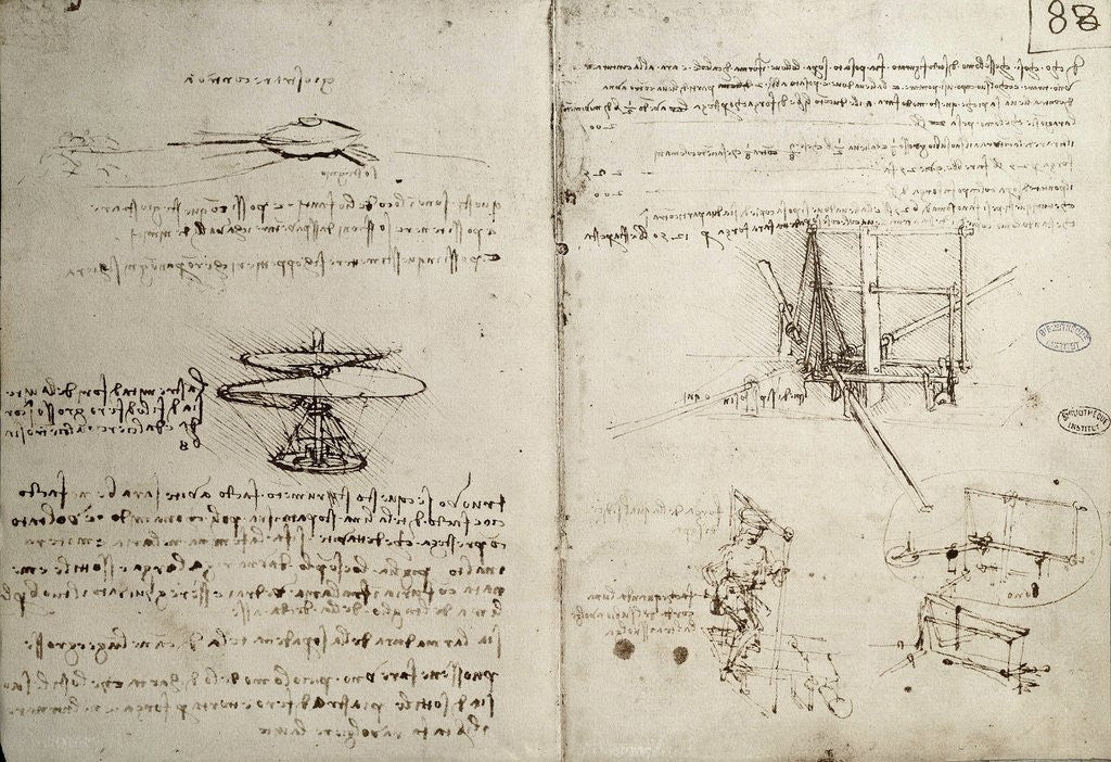 Detail of Drawing of flying machines by Leonardo da Vinci