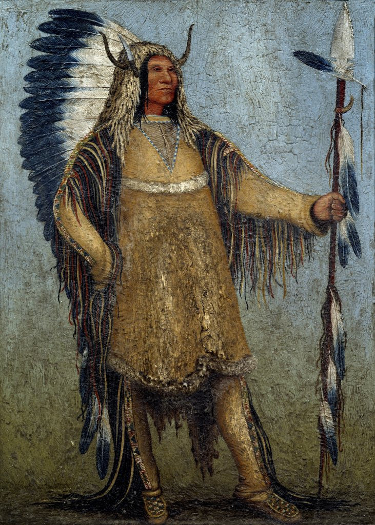 Detail of Full length portrait of a Native American chief by school of George Catlin by Anonymous