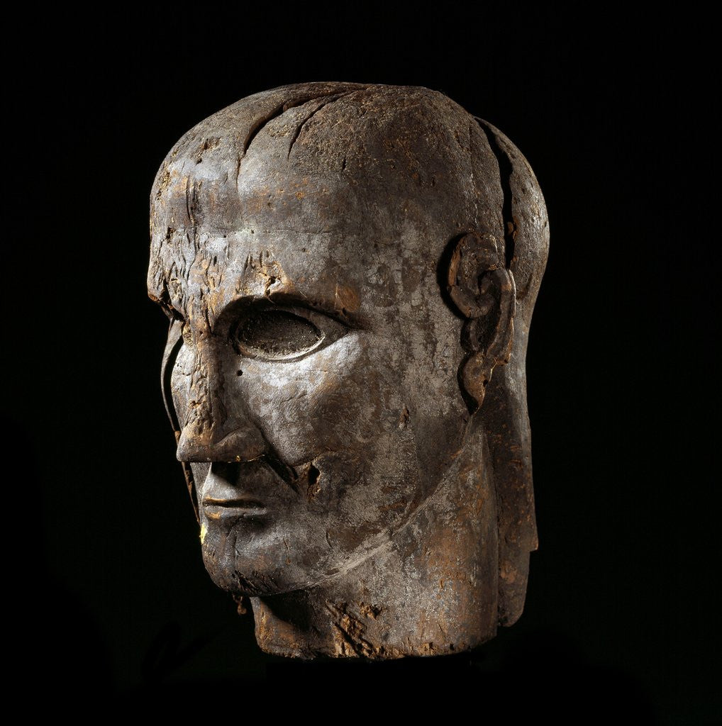 Detail of Etruscan sculpture of virile head by Anonymous