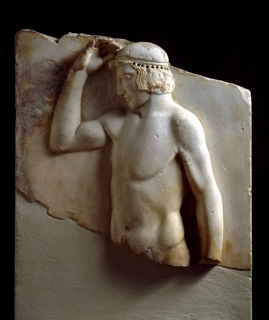 Detail of Autostephanoumenos (Self-crowning athlete) from Sounion by Anonymous