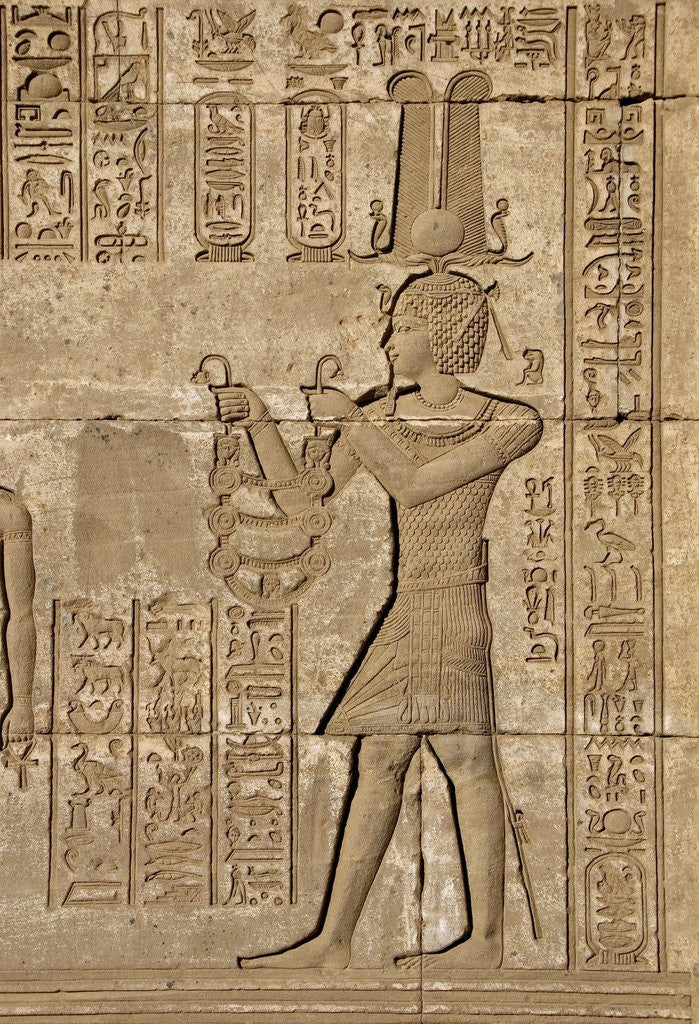 Detail of Ancient Egyptian sunken relief depicting Emperor Trajan carrying offerings to the goddess Hathor by Anonymous