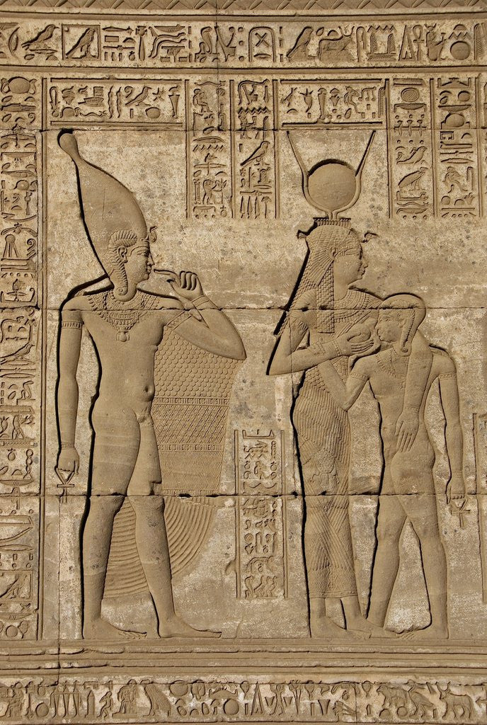 Detail of Ancient Egyptian sunken relief depicting goddess Isis-Hathor suckling her son Ihy by Anonymous