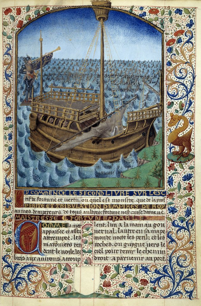 Detail of Manuscript illumination of ship at sea from 