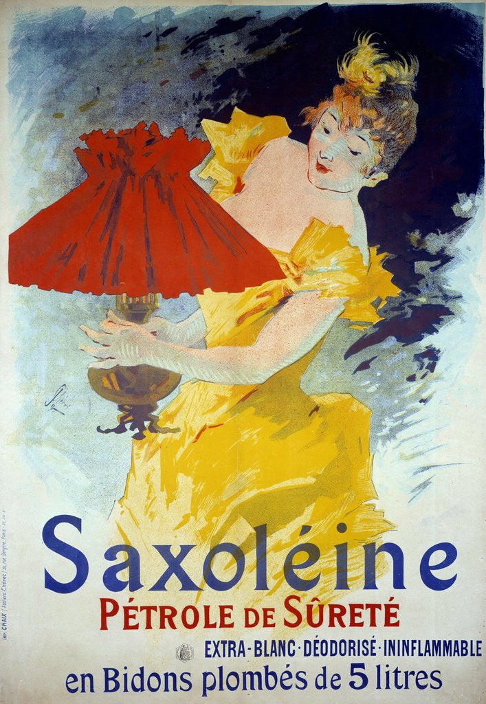 Detail of Poster advertising 'Saxoleine', safety lamp oil by Cheret