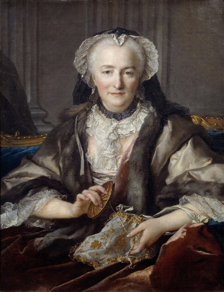 Detail of Portrait of Anne Jarry, Madame Dange by Louis Tocque