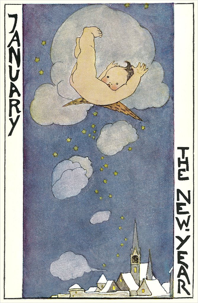 Detail of January, Cherub Falling out of Sky by Anonymous