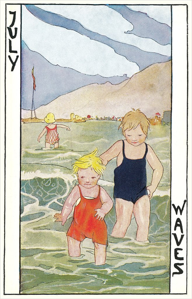 Detail of July Waves, Children Bathing in Sea by Anonymous