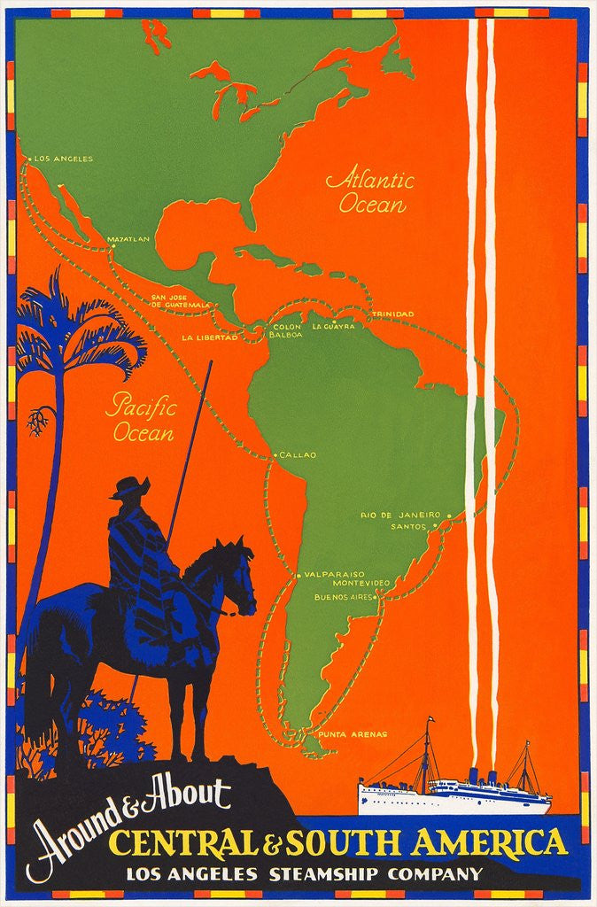 Detail of Around & About Central & South America Travel Poster by Anonymous