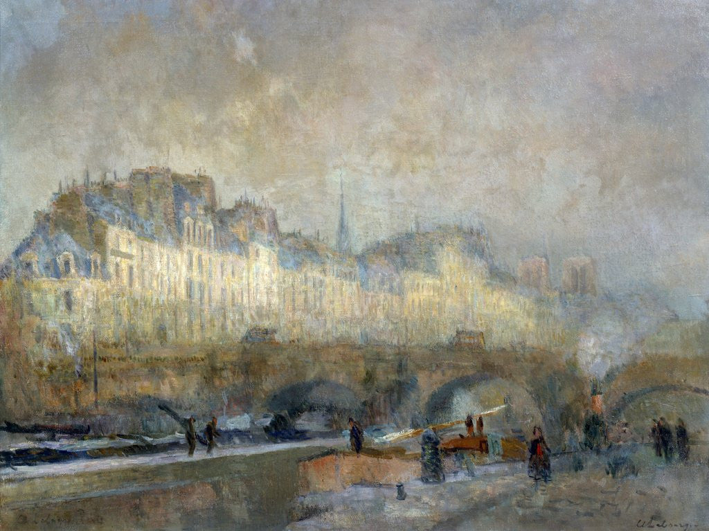 Detail of Paris, l'Ecluse de La Monnaie, winter sun, or view of the Pont-Neuf and the Ile de la Cite by Albert Lebourg