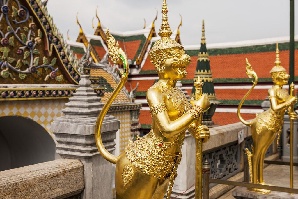 Detail of Grand Palace Complex, Wat Phra Kaew Temple (Temple of the Emerald Buddha), golden demon guardians by Anonymous