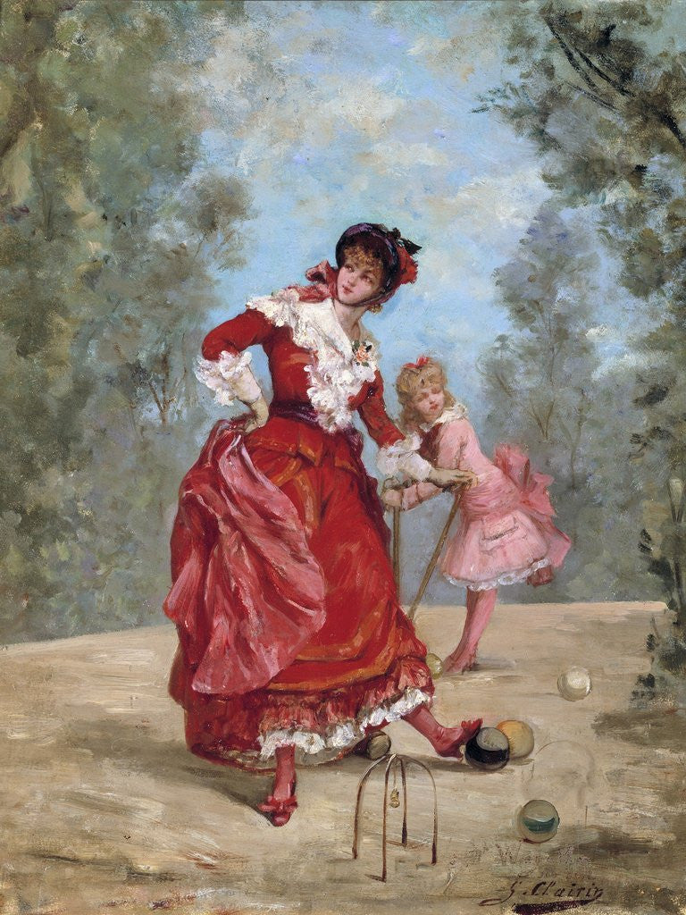 Detail of The game of Croquet by Georges Jules Victor Clairin