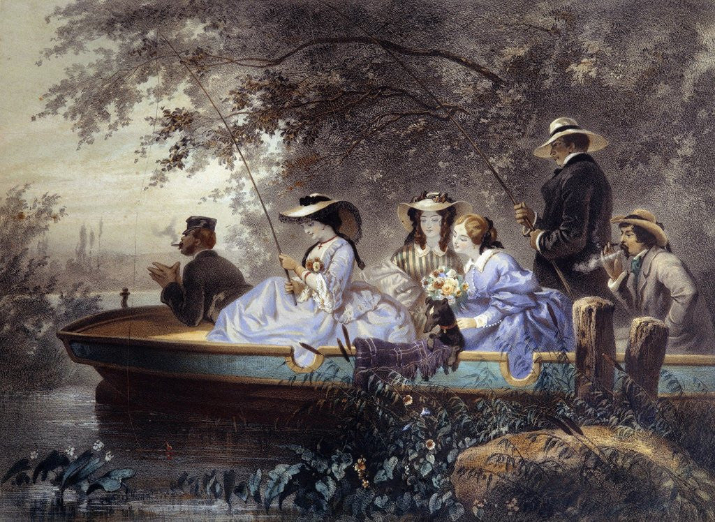Detail of A Sunday in family, angling in river by Eugene Guerard