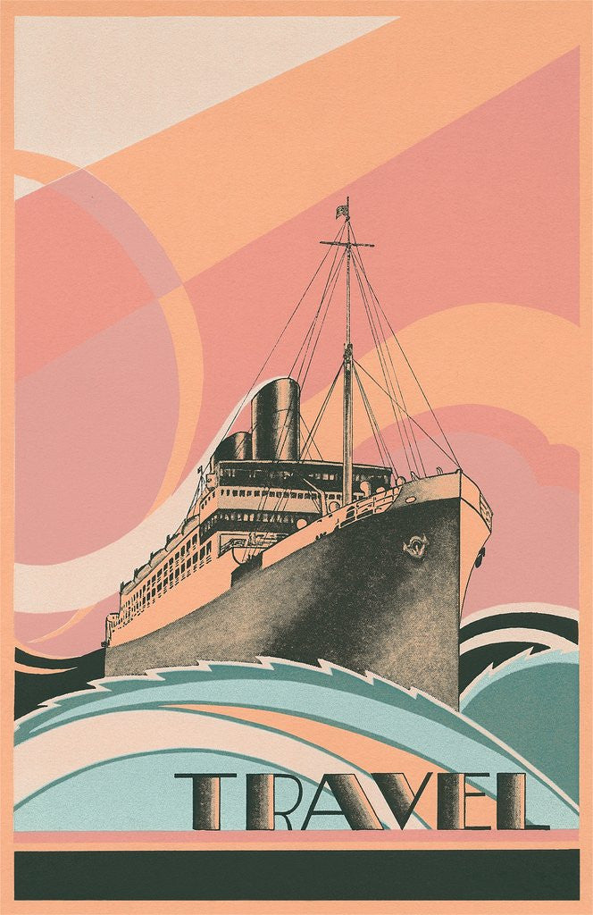 Detail of Travel Poster with Ocean Liner by Anonymous
