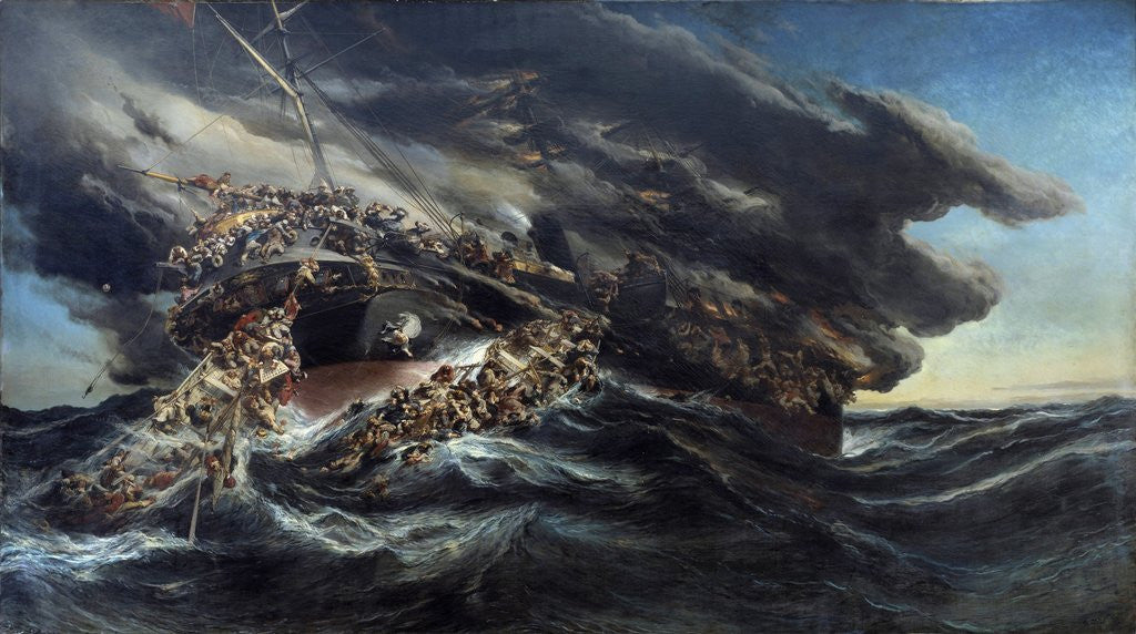 Detail of The fire of the steamer Austria by Eugene Isabey