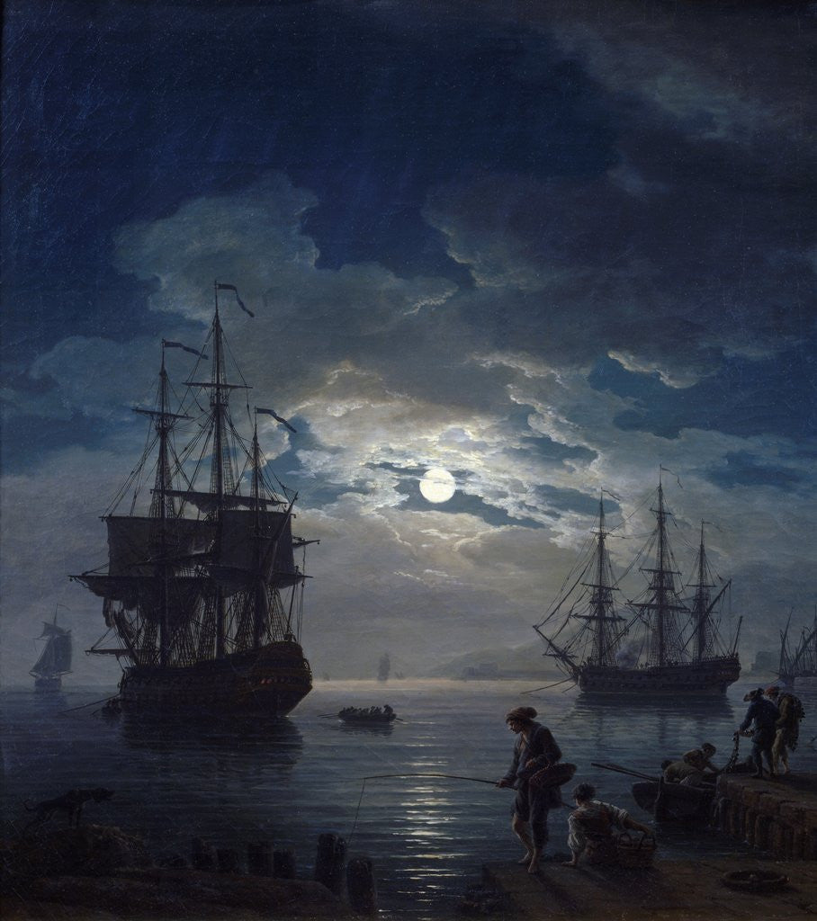 Detail of Detail of Night: Seaport by Moonlight by Joseph Vernet