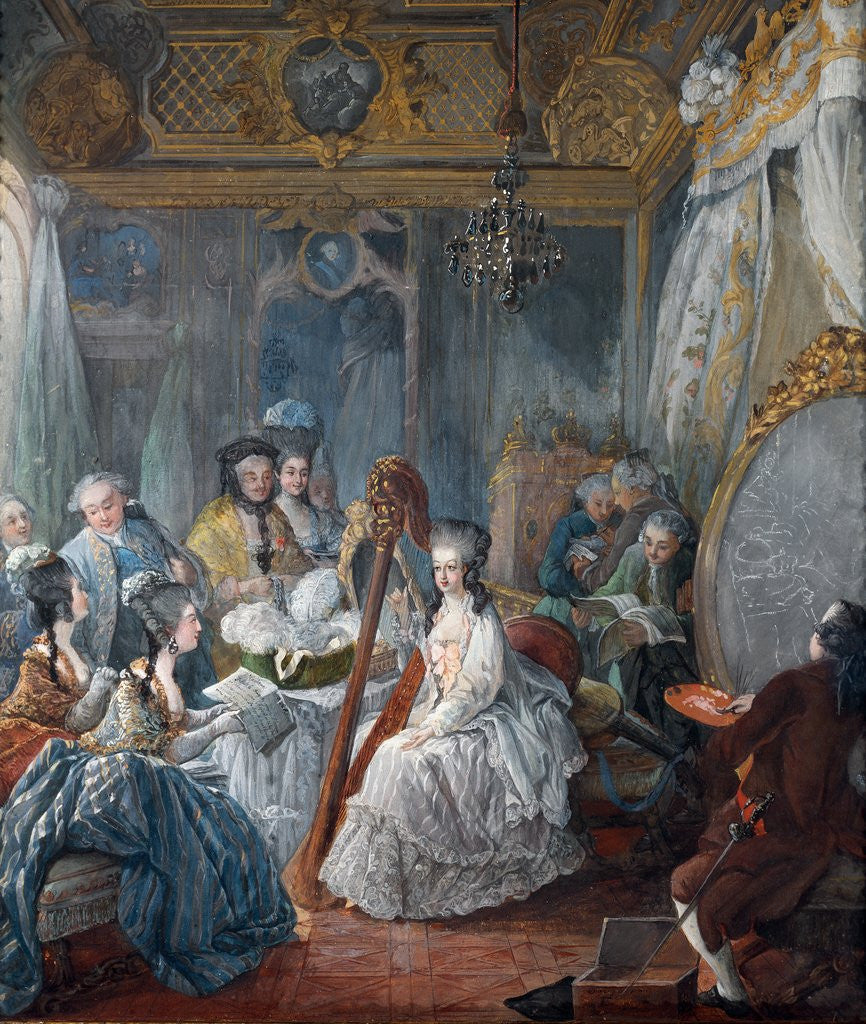 Detail of Marie Antoinette in her chamber at Versailles in 1777 by Jacques-Fabien Gautier d'Agoty