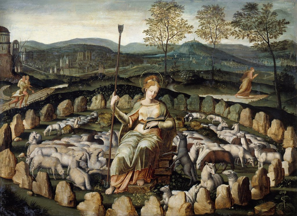 Detail of Saint Genevieve, patroness of Paris, tending her sheep by unknown artist by Anonymous