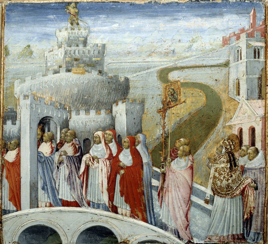 Detail of Procession of Pope Gregory I the Great at the castle of St. Angelo by Giovanni di Paolo