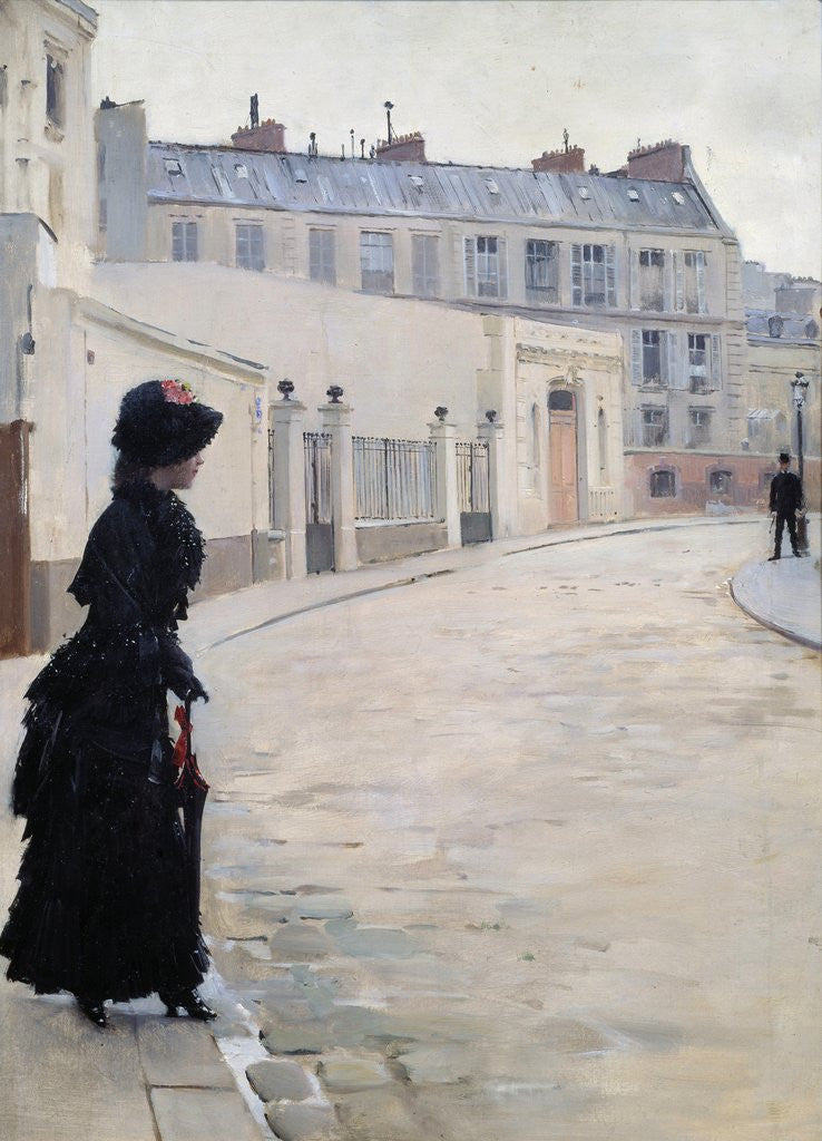 Detail of Waiting, rue de Chateaubriand in Paris by Jean Beraud