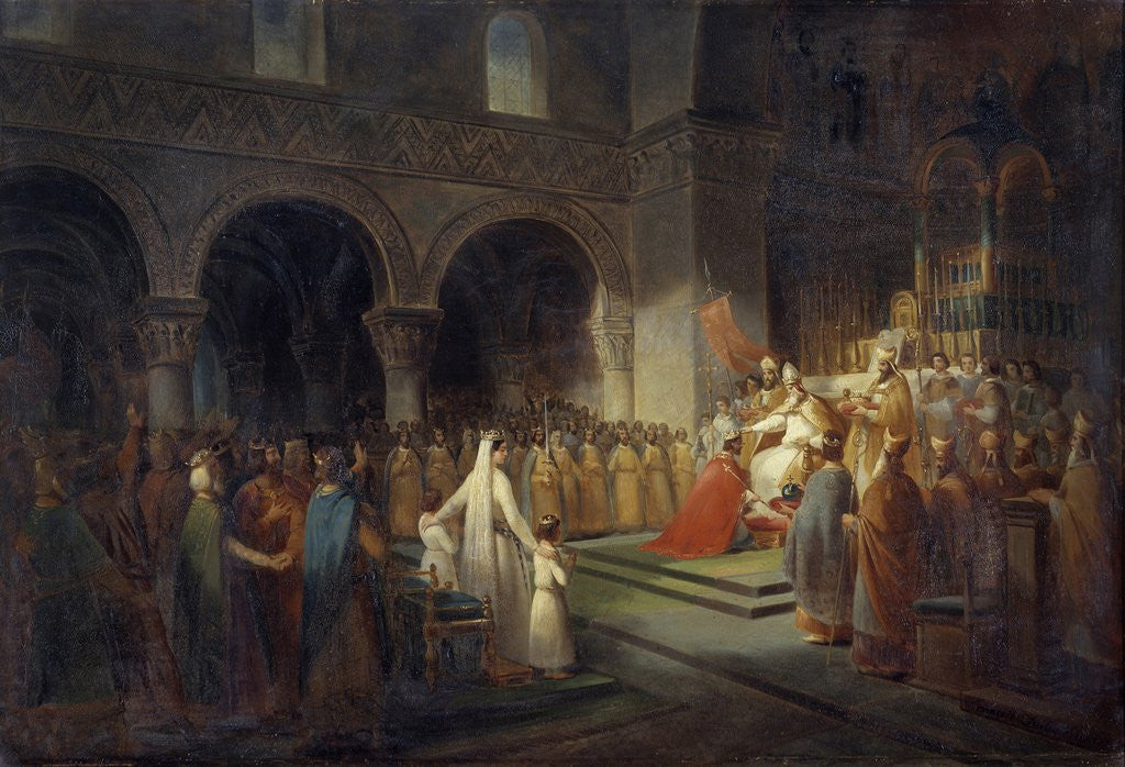 Detail of Sacre of Pepin the Short by the Pope Stephen II at the Abbey of Saint Denis by Dubois Francois