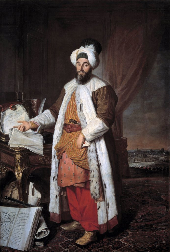 Detail of Portrait of Mehemet called Pasha Bey of Rumelia by Joseph Aved