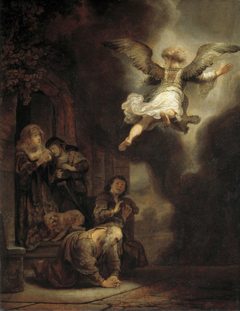 Detail of The archangel Raphael leaving the family of Tobias by Rembrandt