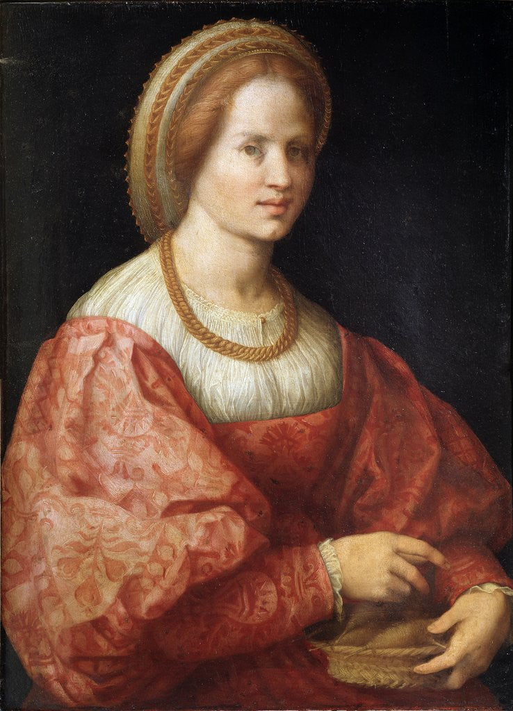 Detail of Portrait of a Woman with a Basket of Spindles by Pontormo