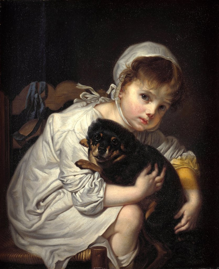 Detail of Girl with a Small Dog by Jean-Baptiste Greuze
