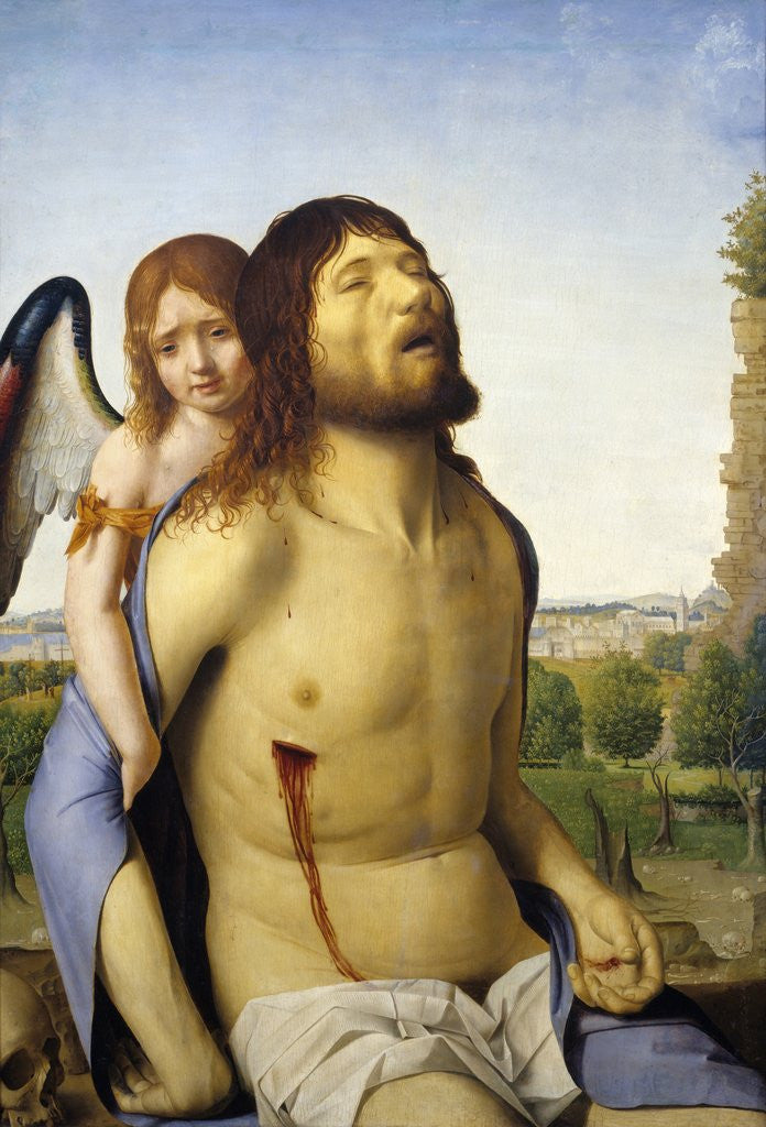 Detail of The dead Christ supported by an angel by Antonello da Messina