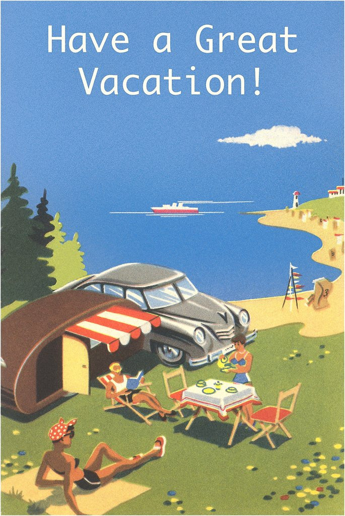 Detail of Family Camping by Ocean, Have a Great Vacation by Anonymous