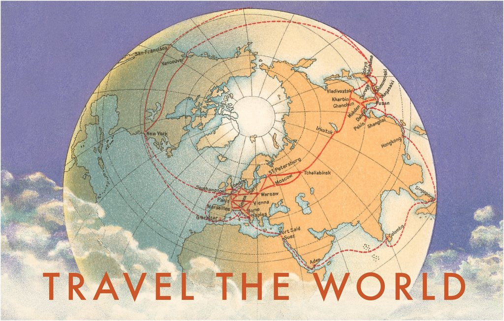 Detail of Travel the World, Globe with Routes by Corbis