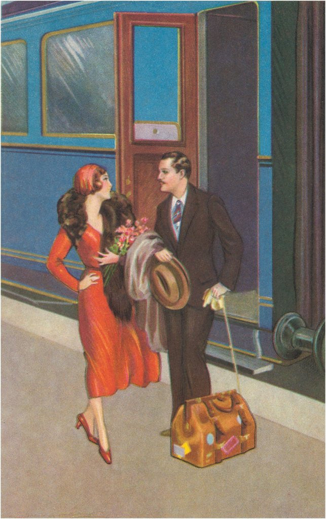 Detail of Twenties Couple on Train Platform by Corbis