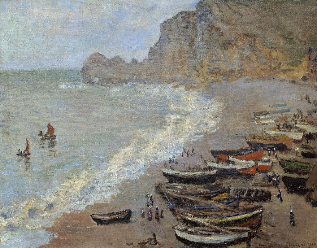 Detail of Etretat : beach and the Door of Amont by Claude Monet