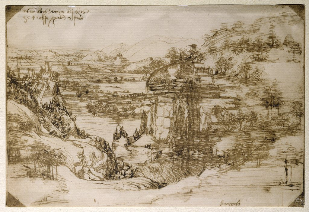 Detail of Arno Landscape by Leonardo da Vinci
