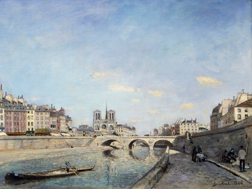 Detail of View of the banks of the Seine and Notre Dame Cathedral in Paris by Johan Barthold Jongkind