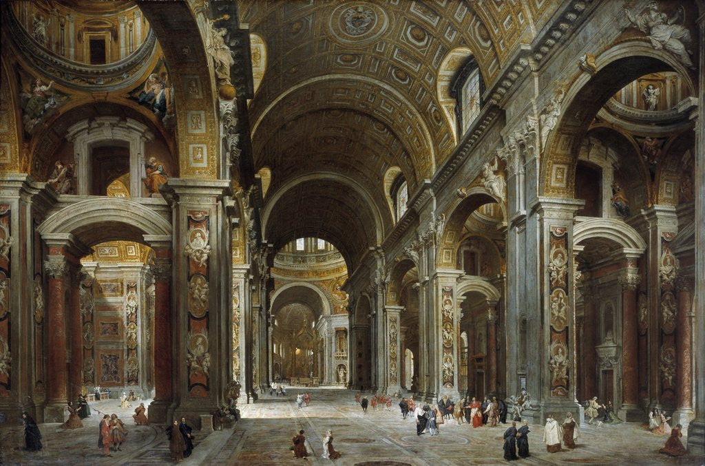 Detail of Melchior de Polignac visiting St. Peter's Basilica in Rome by Giovanni Paolo Pannini