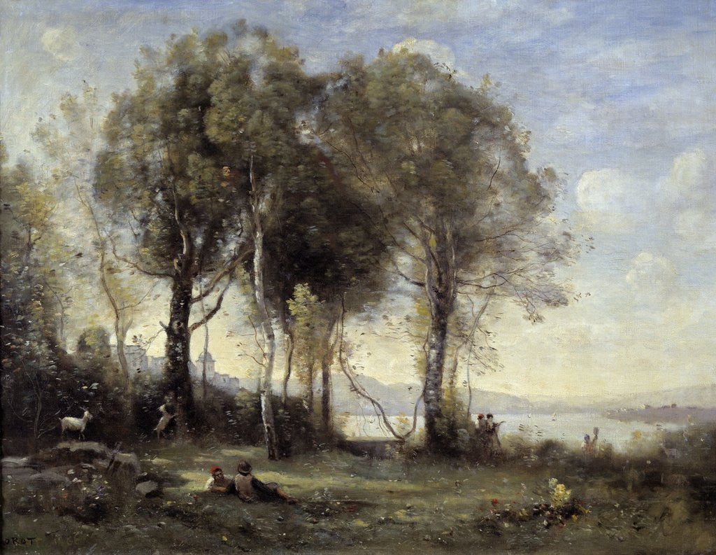 Detail of The Goatherds of Castel Gandolfo by Jean Baptiste Camille Corot