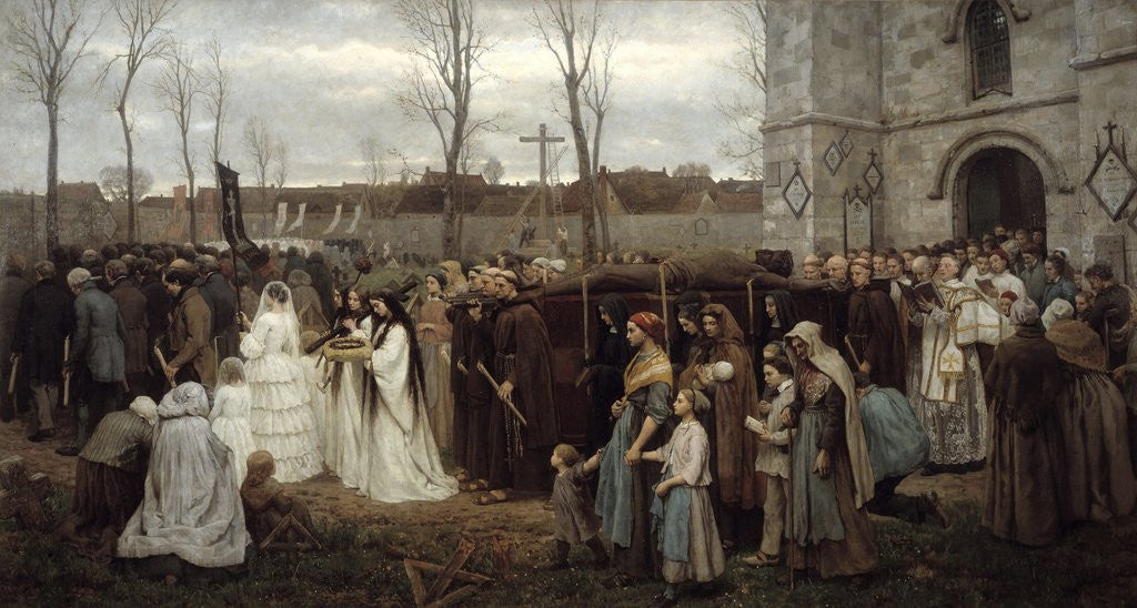 Detail of Erecting a Calvary. Procession in front of a Breton church by Jules Breton