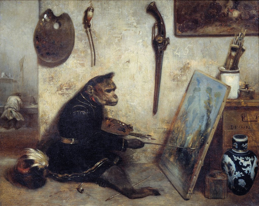 Detail of The Monkey Painter by Alexandre Gabriel Decamps