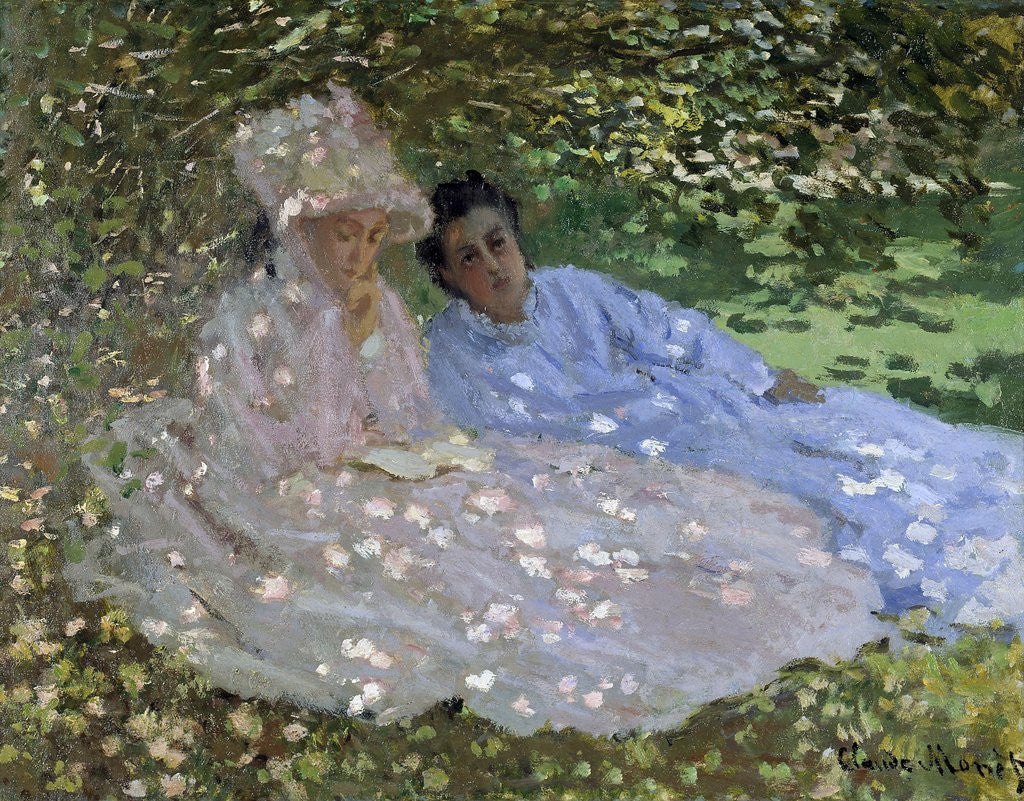 Detail of Madame Monet and a friend in the garden by Claude Monet