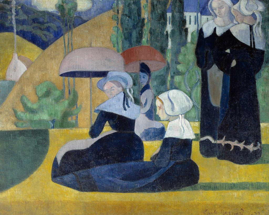 Detail of Breton women with umbrellas by Emile Bernard