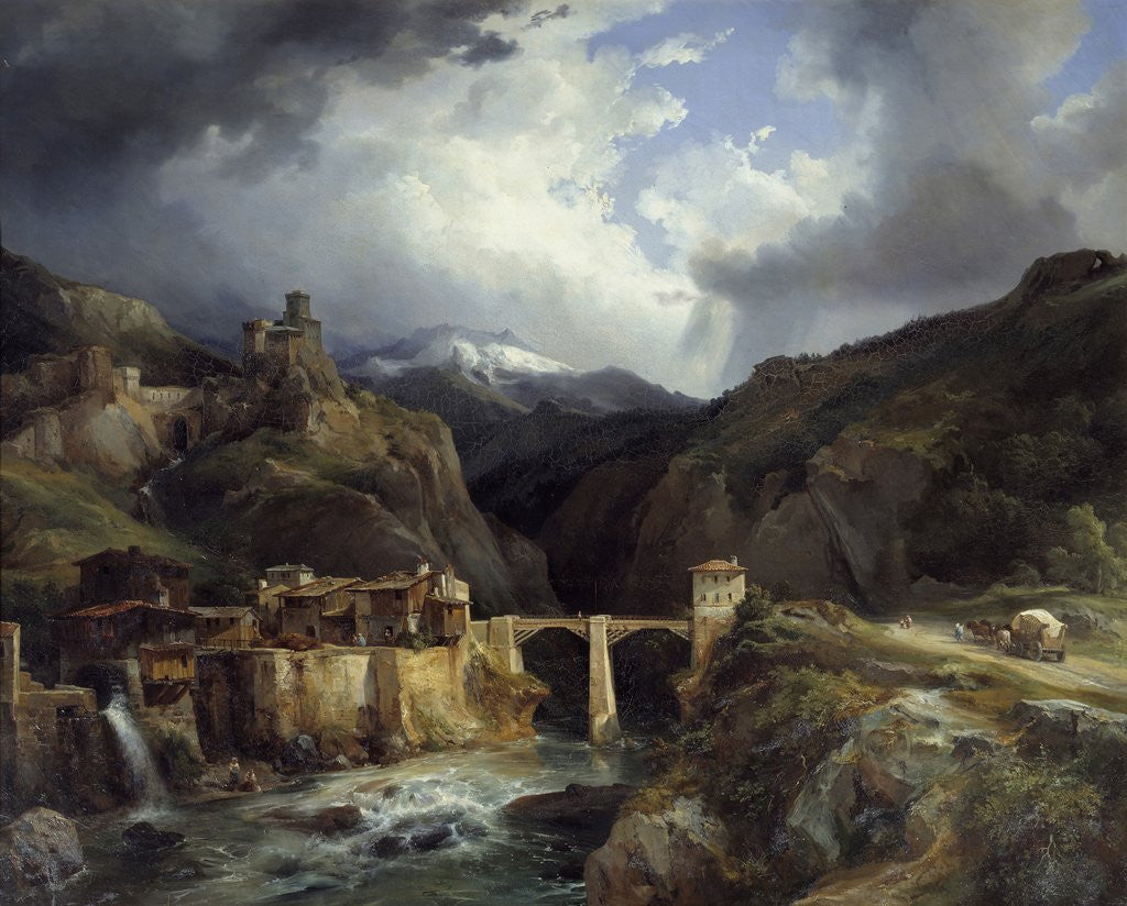 Detail of Village and bridge of Crevola on the Simplon road by Jean Charles Joseph Remond