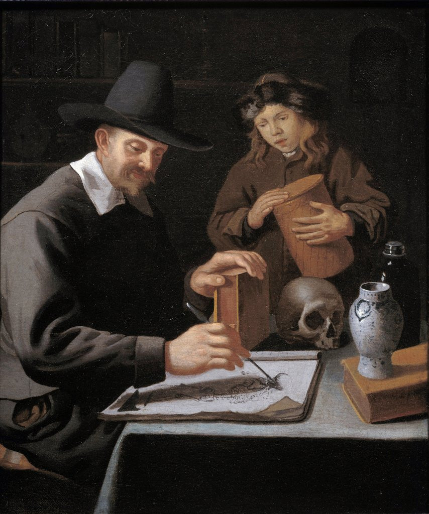 Detail of The painter and his pupil by Constantin Verhout